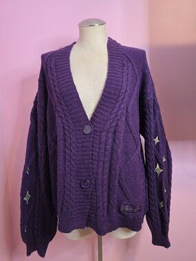 Taylor Swift Speak Now Purple Stars Cable Knit Cardigan Womens XL/2XL